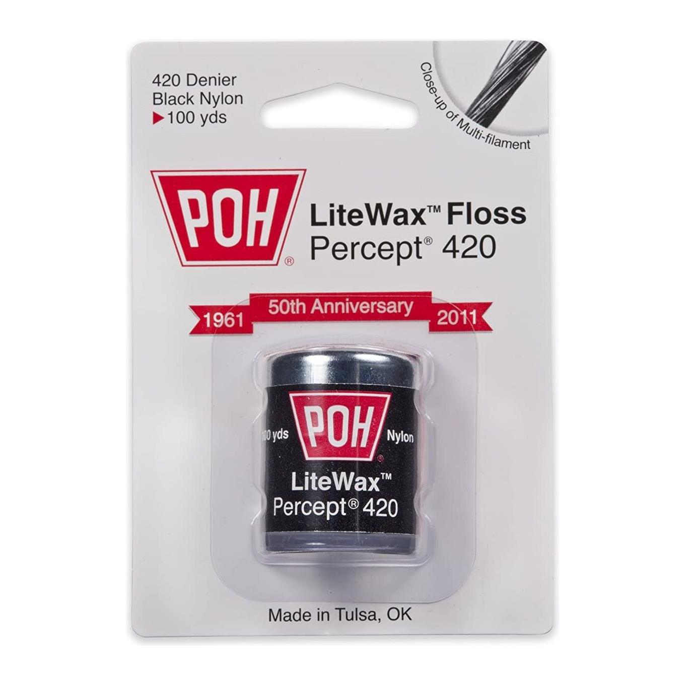 POH Dental Floss Percept 420 Black LiteWax, 100 yards, dental floss by Pasteur Pharmacy shown in the image