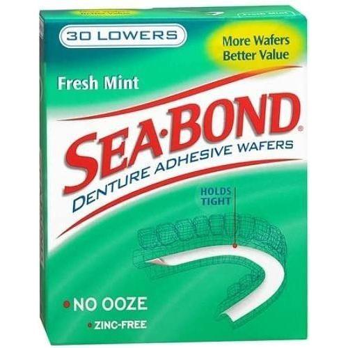 Sea-Bond Denture Adhesive Wafers for lowers in fresh mint flavor, 30 count, denture care product by Pasteur Pharmacy.