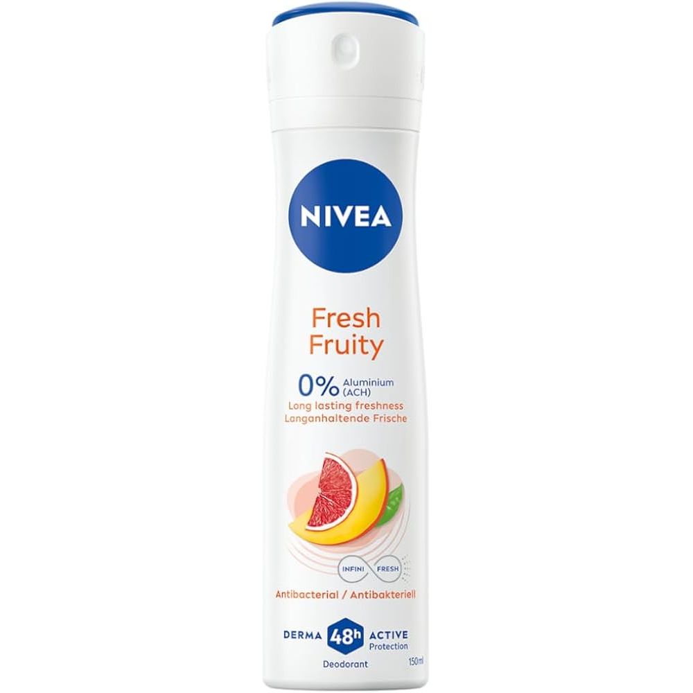 Nivea Fresh Fruity 48h deodorant and anti-perspirant stick with fruity scent, placed on a neutral background.