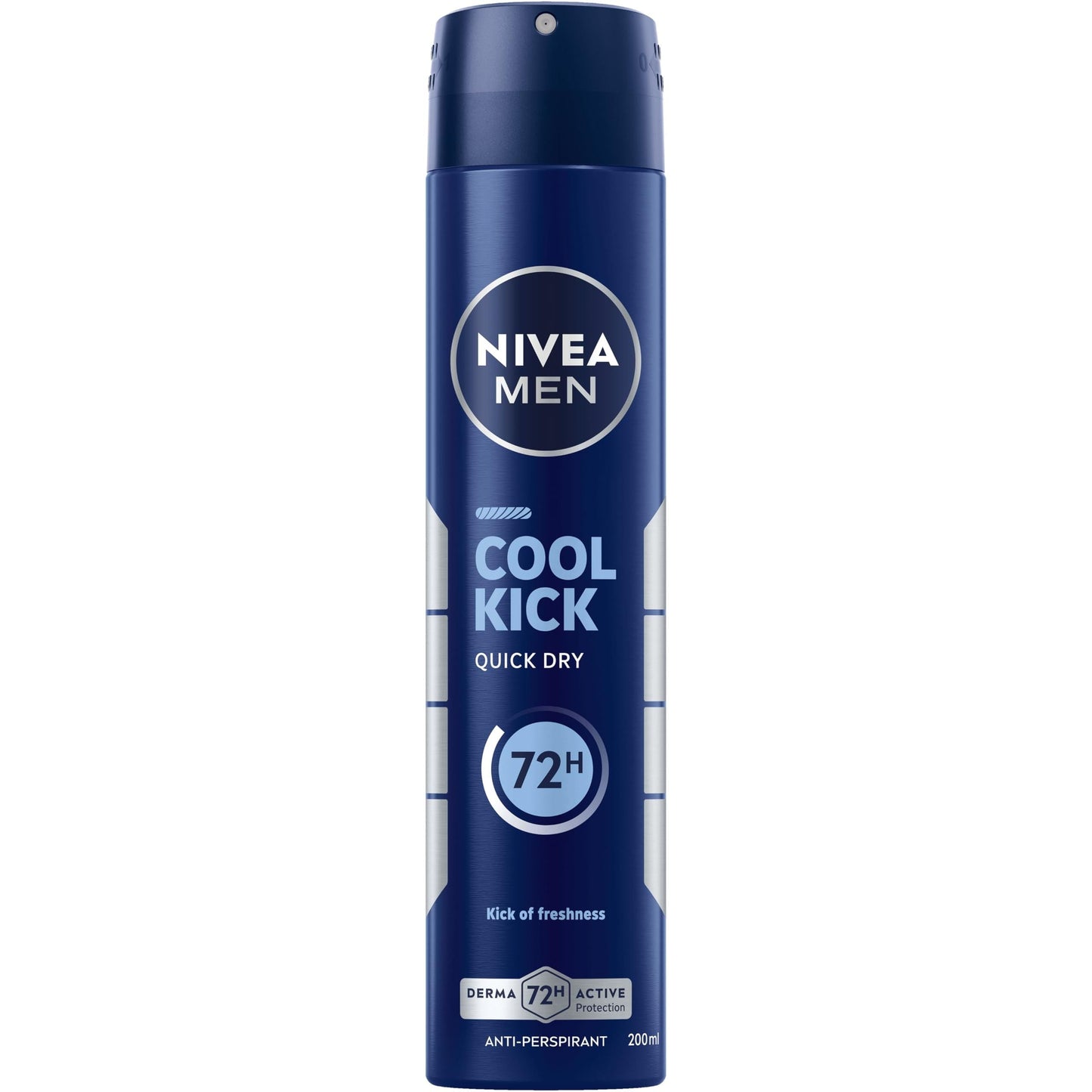 NIVEA MEN Cool Kick deodorant spray for men, 200ml, with fresh scent and 72-hour anti-perspirant protection, in a spray bottle.