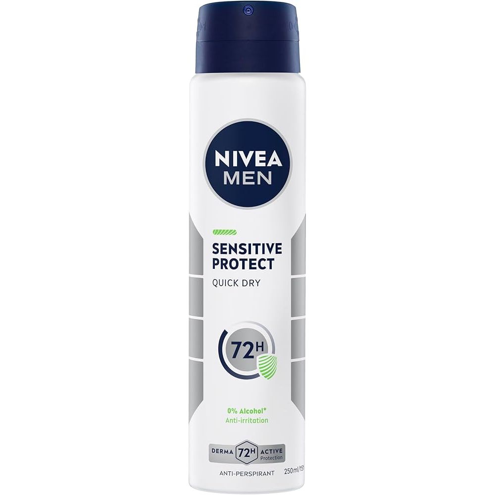 Nivea Men spray anti-perspirant deodorant, quick-dry formula, 150 ml bottle, designed for men's freshness and odor protection.