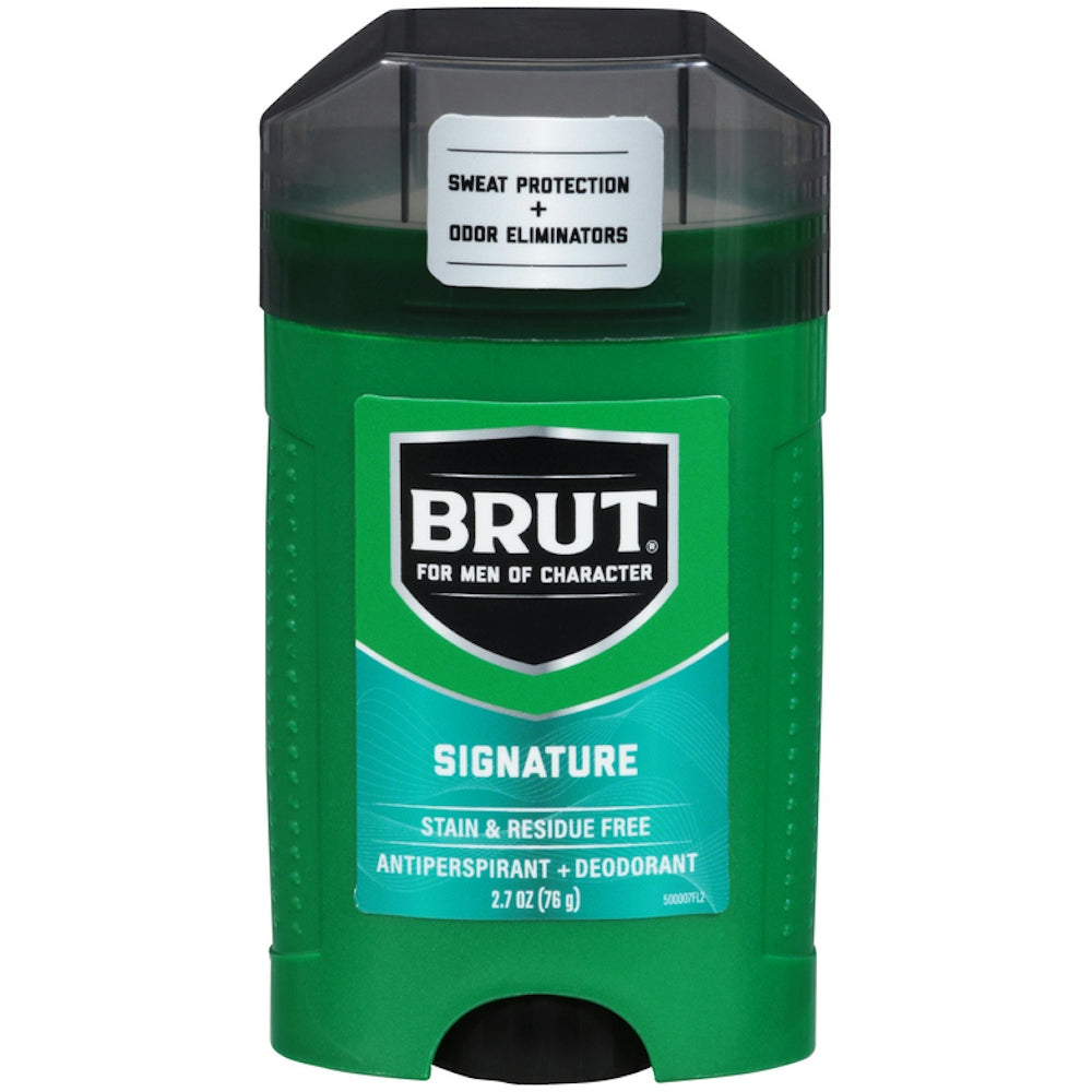Pasteur Pharmacy Brut Signature Scent antiperspirant and deodorant stick, 2.7 oz, with classic packaging and branding visible.