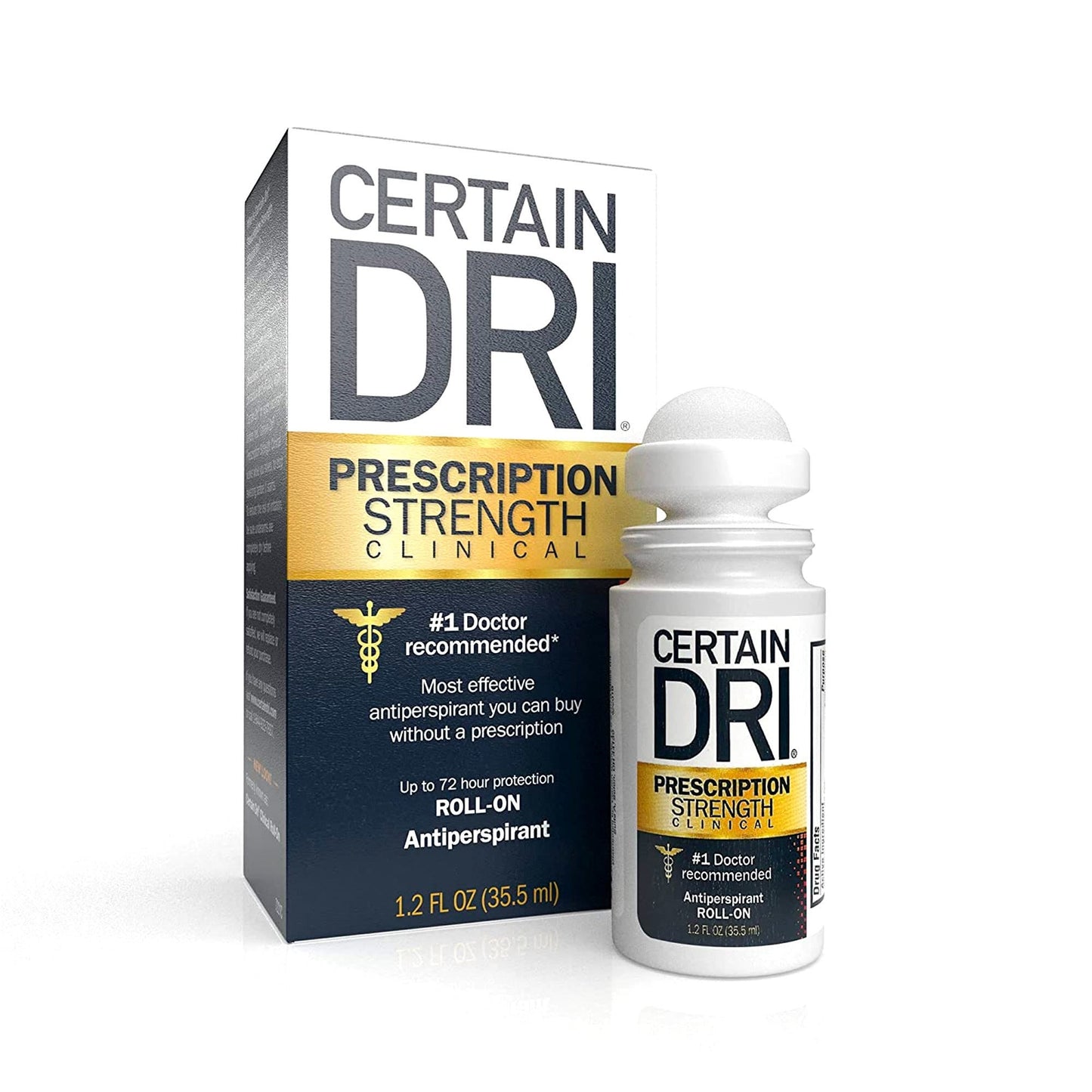 Pasteur Pharmacy Certain Dri Prescription Strength Clinical Antiperspirant Roll-On, 1.2 fl oz, with white liquid applied to skin