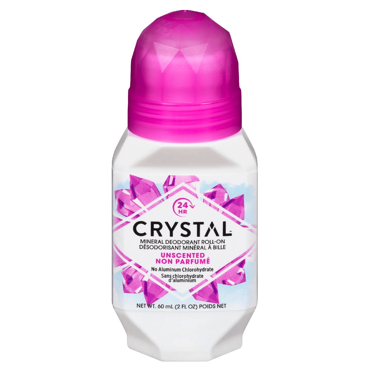 Pasteur Pharmacy Crystal Deodorant Roll-On, mineral-enriched and unscented, in 2.25 Fl Oz bottle, showcasing the deodorant applicator.
