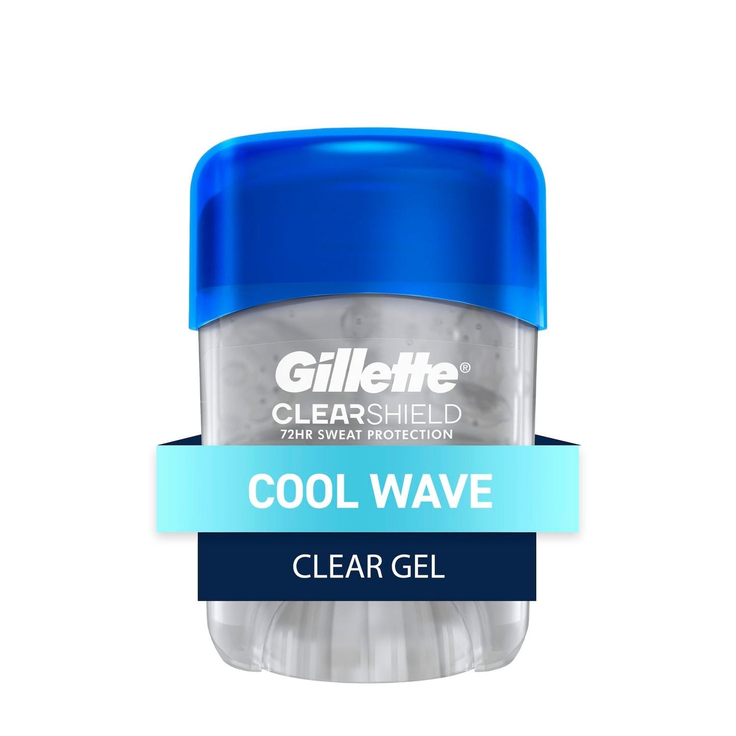 Gillette Clear Gel Antiperspirant Deodorant for Men in Cool Wave scent, 0.5 oz, with transparent gel formula.