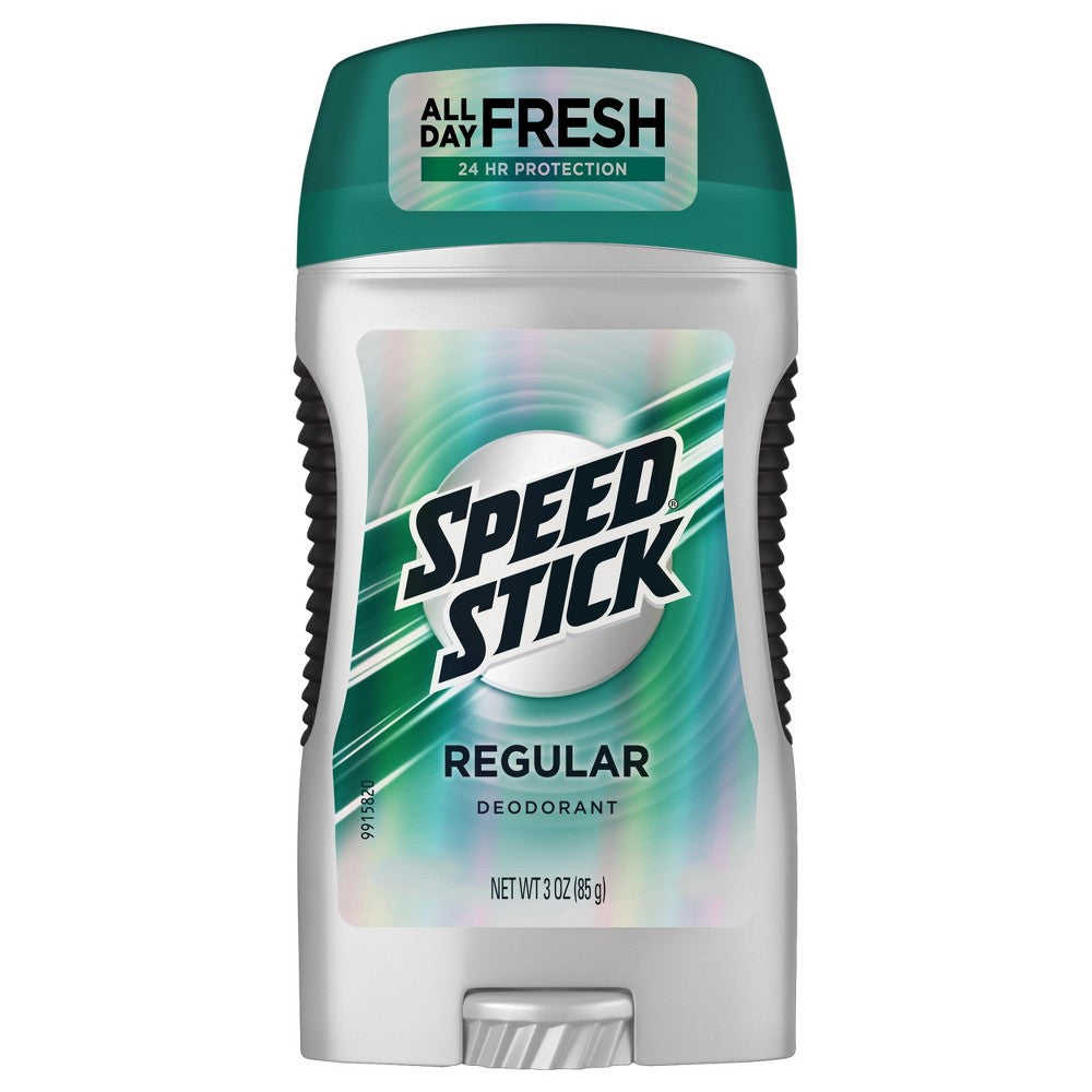Speed Stick Regular Men's Deodorant in a 3oz stick, providing long-lasting freshness and odor protection from Pasteur Pharmacy.
