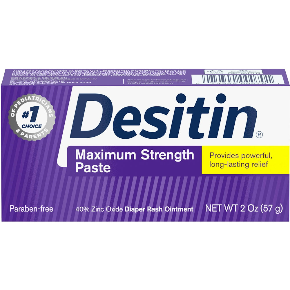 Pasteur Pharmacy Desitin Maximum Strength Baby Diaper Rash Cream with Zinc Oxide, hypoallergenic 2 oz travel size.