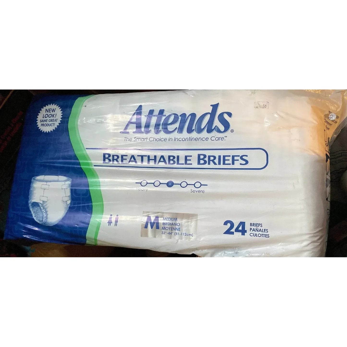 Adult Attends Bf 4x24 Md diapers from Pasteur Pharmacy, showing the package with 4 packs of medium-sized adult diapers.