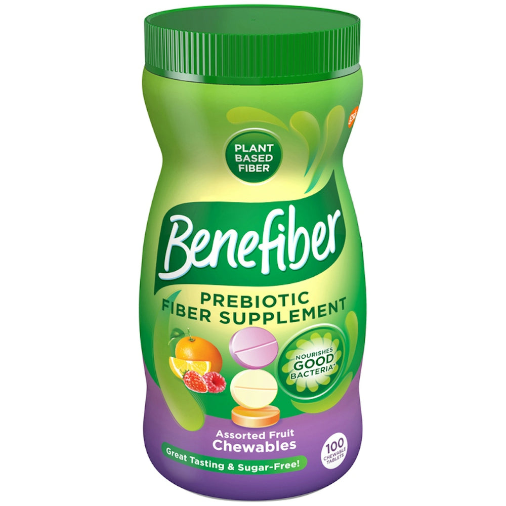 Benefiber fiber supplement chewable tablets in assorted fruit flavor, natural digestive supplement by Pasteur Pharmacy.