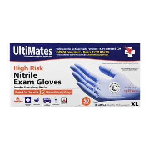 Pasteur Pharmacy Ultimates High Risk Nitrile Exam Gloves in large size, 50-count disposable gloves for medical or protective use