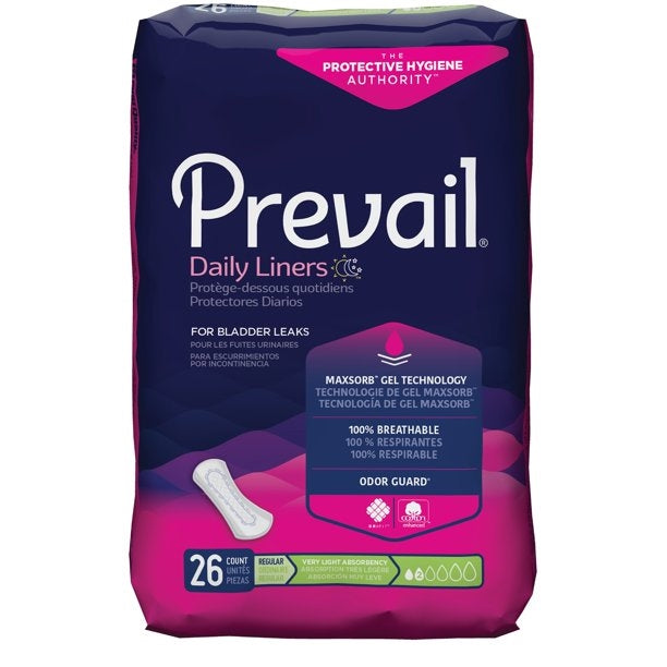 Pasteur Pharmacy Prevail Daily Pads for dogs, very light absorbency, regular size, 12x26 count, soft and disposable dog diaper liners.