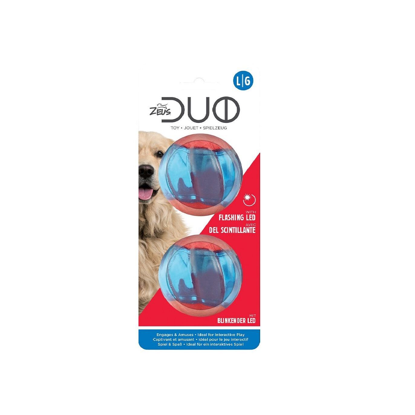 Large Zeus Duo Balls with LED from Pasteur Pharmacy, interactive dog toys designed to engage and entertain dogs during playtime.