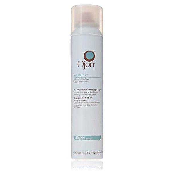 Ojon Full Detox Rub Out Dry Cleansing Spray in a 4.1 oz bottle, natural dry hair refresher and scalp detox spray.