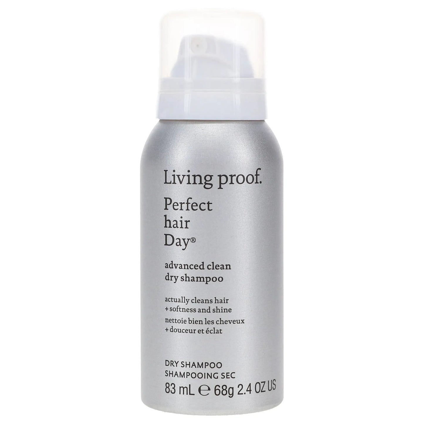 Living Proof Perfect Hair Day dry shampoo in 2.4 oz bottle, visibly showcasing the product for clean, refreshed hair.