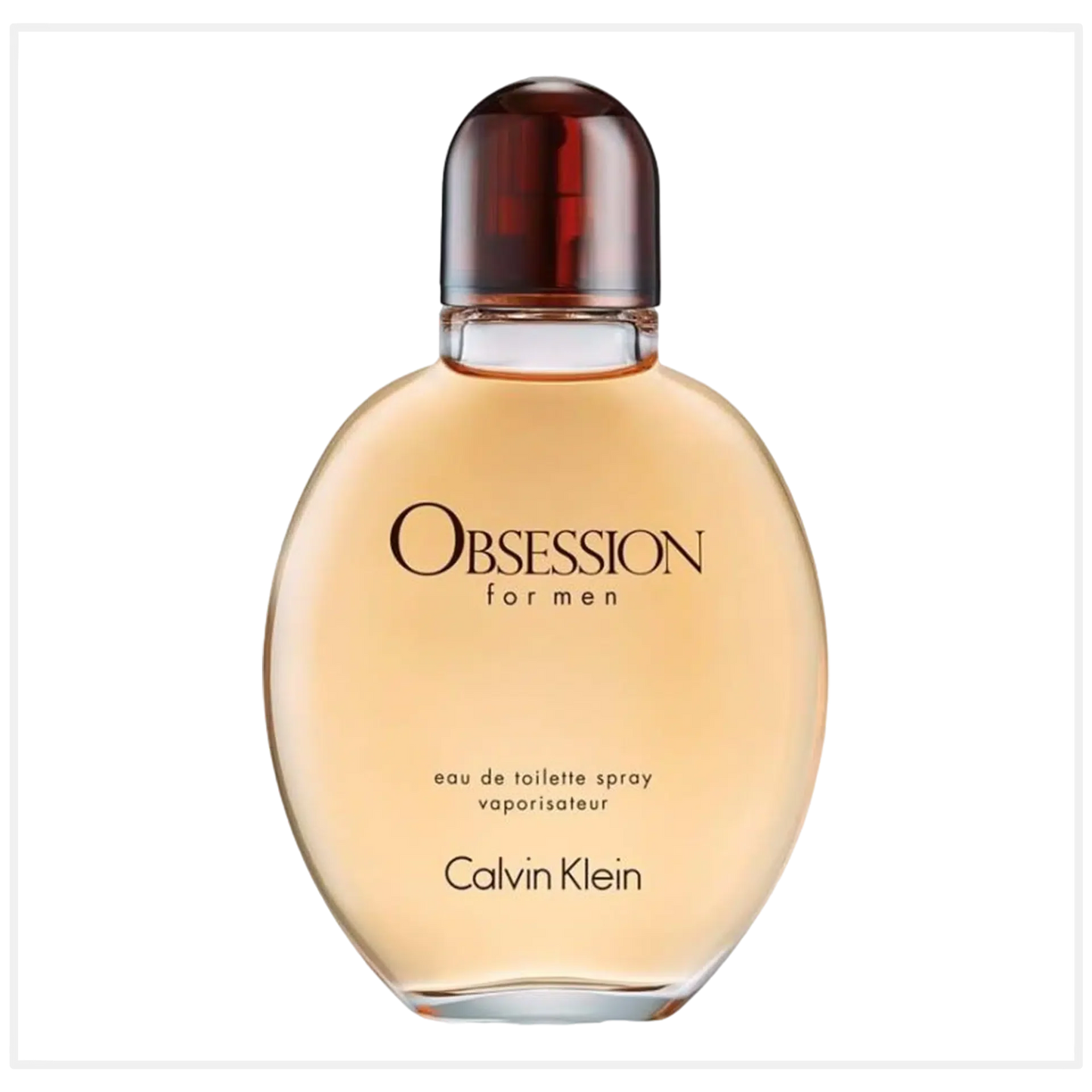 Calvin Klein Obsession for Men Eau De Toilette spray bottle with sleek design and branding, ready for use.