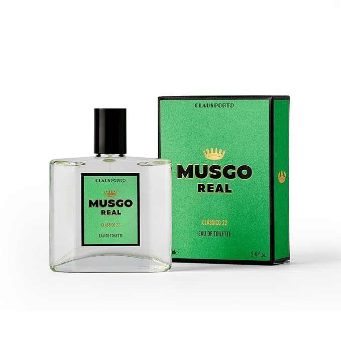 Claus Porto Musgo Real Classico 22 Eau De Toilette 3.4 oz bottle with elegant packaging, natural scent, and classic design.