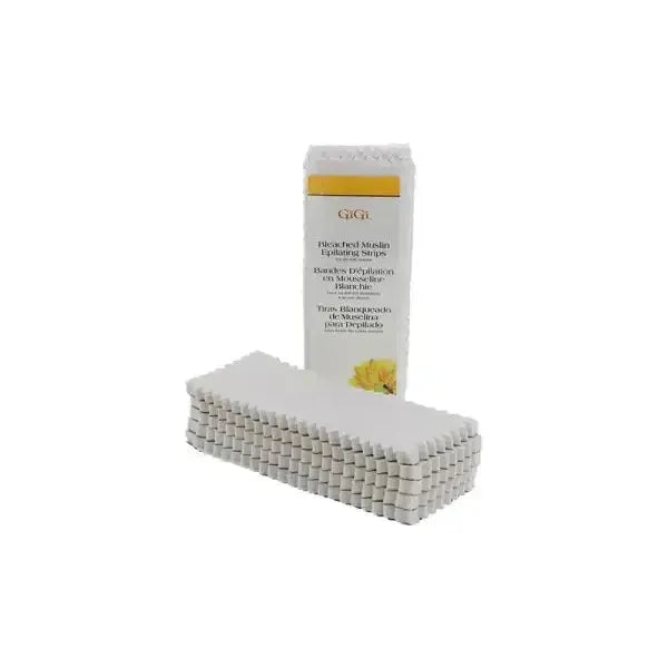 Gigi Bleached Muslin Epilating Strips by Pasteur Pharmacy, small size 1.75 x 4.5 inches, set of 100 strips for hair removal.