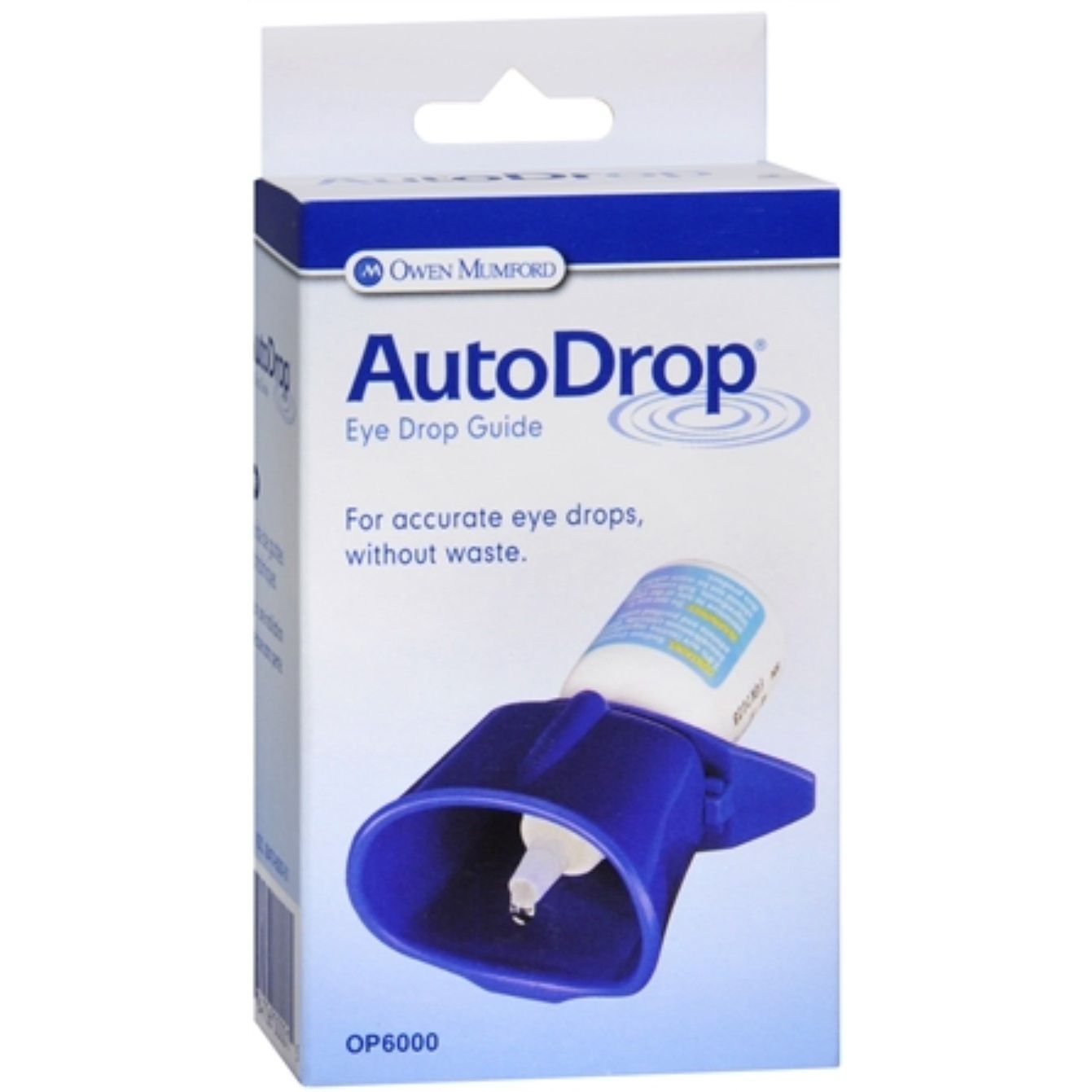 Owen Mumford AutoDrop eye drop guide for precise application of eye drops, used with pasteur pharmacy eye drops and lubricants.
