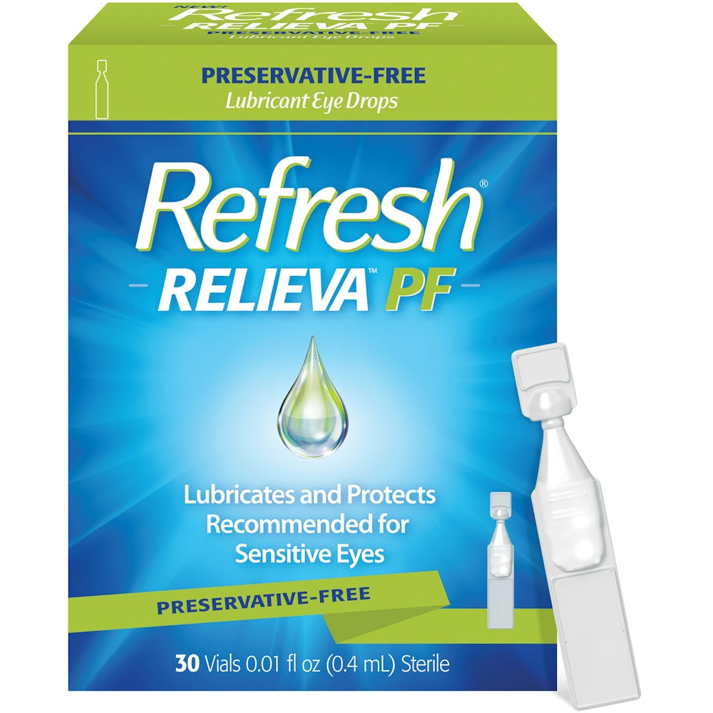Pasteur Pharmacy Refresh Relieva PF Lubricant Eye Drops in 30 vials, designed to soothe and lubricate dry eyes.