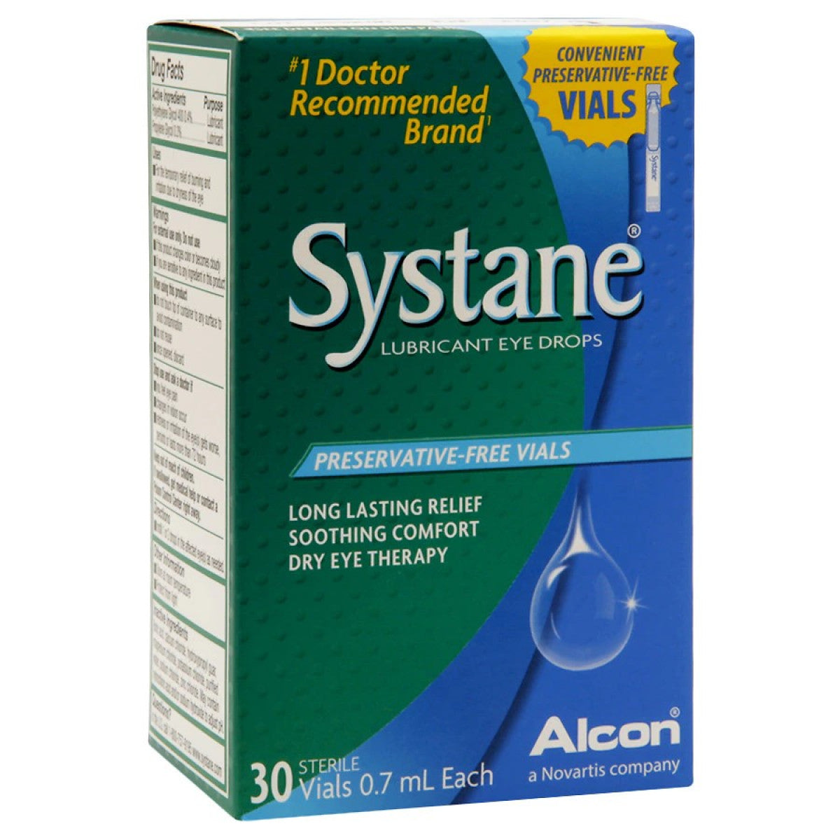 Systane Lubricant Eye Drops vials by Pasteur Pharmacy, clear liquid eye drops for dry eyes in small vials