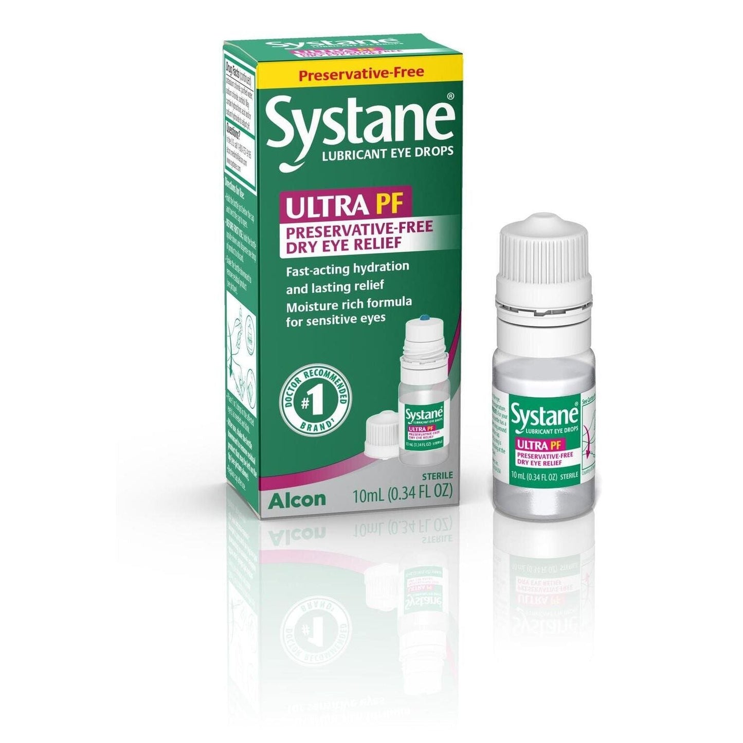 Pasteur Pharmacy Systane Lubricant Ultra PF Eye Drops 0.34 Fl Oz in a bottle, designed for dry eye relief and lubrication.