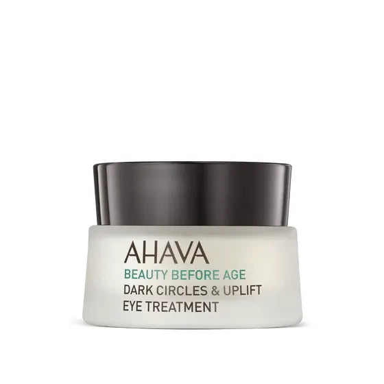 Ahava Beauty Before Age Dark Circles & Uplift Eye Treatment in 0.51 oz jar, designed to reduce dark circles and lift the eye area.