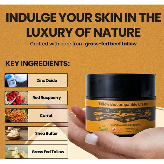WhollyKaw Tallow Biocompatible Nourishing Face Cream by Pasteur Pharmacy in a 3.52 oz jar, smooth and hydrating skincare product.