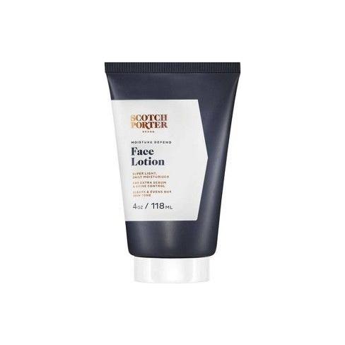 Scotch Porter Moisture Defend Face Lotion in 3.4 oz bottle, natural skincare product for hydrating and protecting skin.