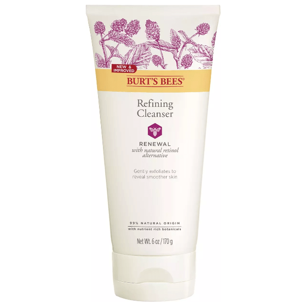 Burt's Bees Renewal Refining Cleanser in 6oz bottle, facial cleanser with natural ingredients for gentle skin renewal