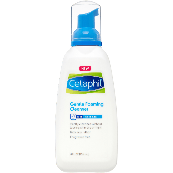 Cetaphil Gentle Foaming Facial Cleanser in 8oz bottle, gentle facial cleanser for sensitive skin, natural foam, Pasteur Pharmacy brand