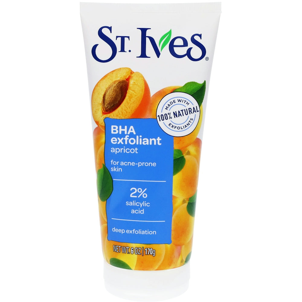 St. Ives Acne Control Face Scrub with Salicylic Acid, non-comedogenic, paraben-free, oil-free, 6 oz, for clear skin.