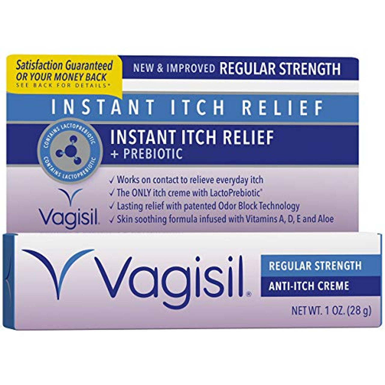 Vagisil Itch Relief cream in 1 oz tube, feminine itch relief product from Pasteur Pharmacy, instant regular strength relief.