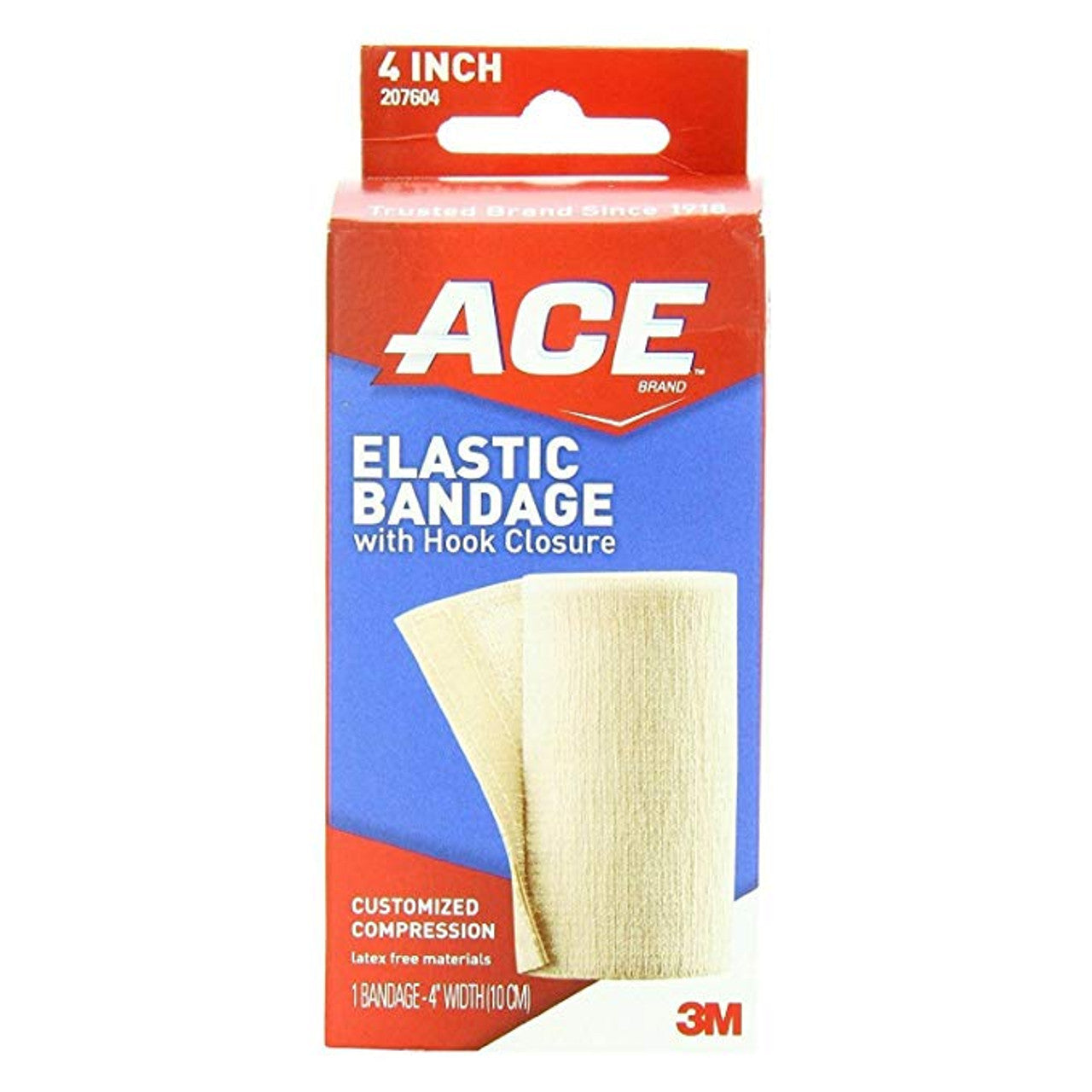 ACE elastic bandage with hook closure, 4-inch width, first aid supply from Pasteur Pharmacy, designed for compression and support.