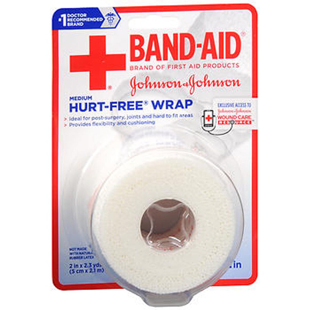 Medium Band-Aid Hurt-Free Wrap by Pasteur Pharmacy, first aid adhesive bandage for wound protection and healing.