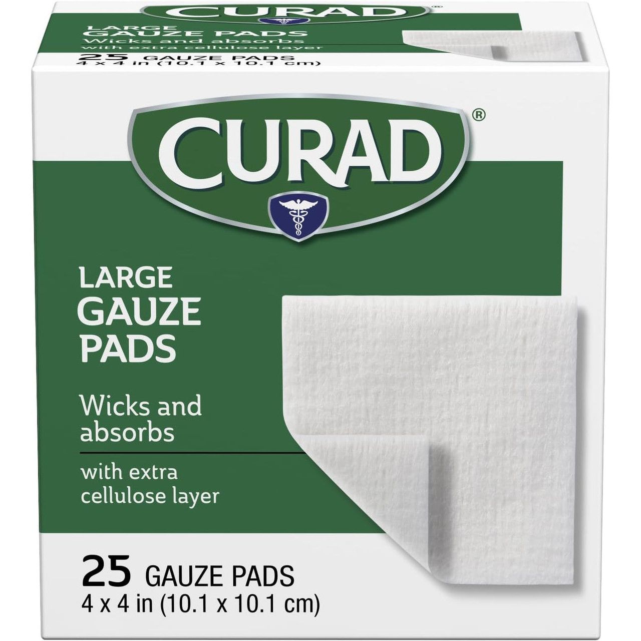 Curad Pro-Gauze Pads, 4x4 inch, professional-grade absorbent gauze for wound dressing, shown in a pack of 25.