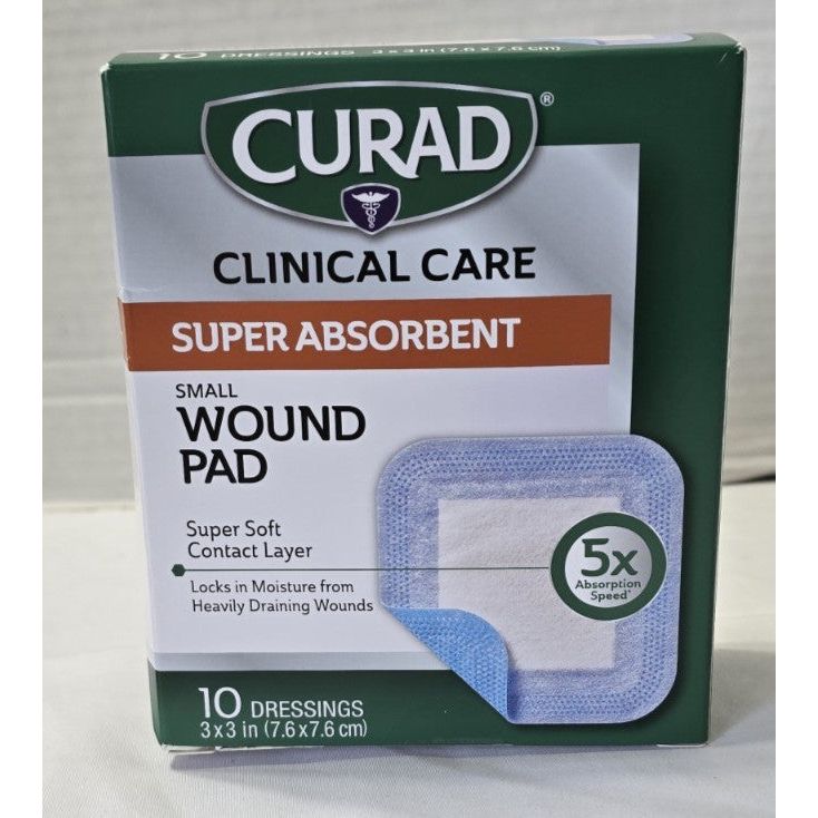 Small Curad Super Absorbent Wound Pad, 3x3 inches, first aid dressing for wound care by Pasteur Pharmacy.
