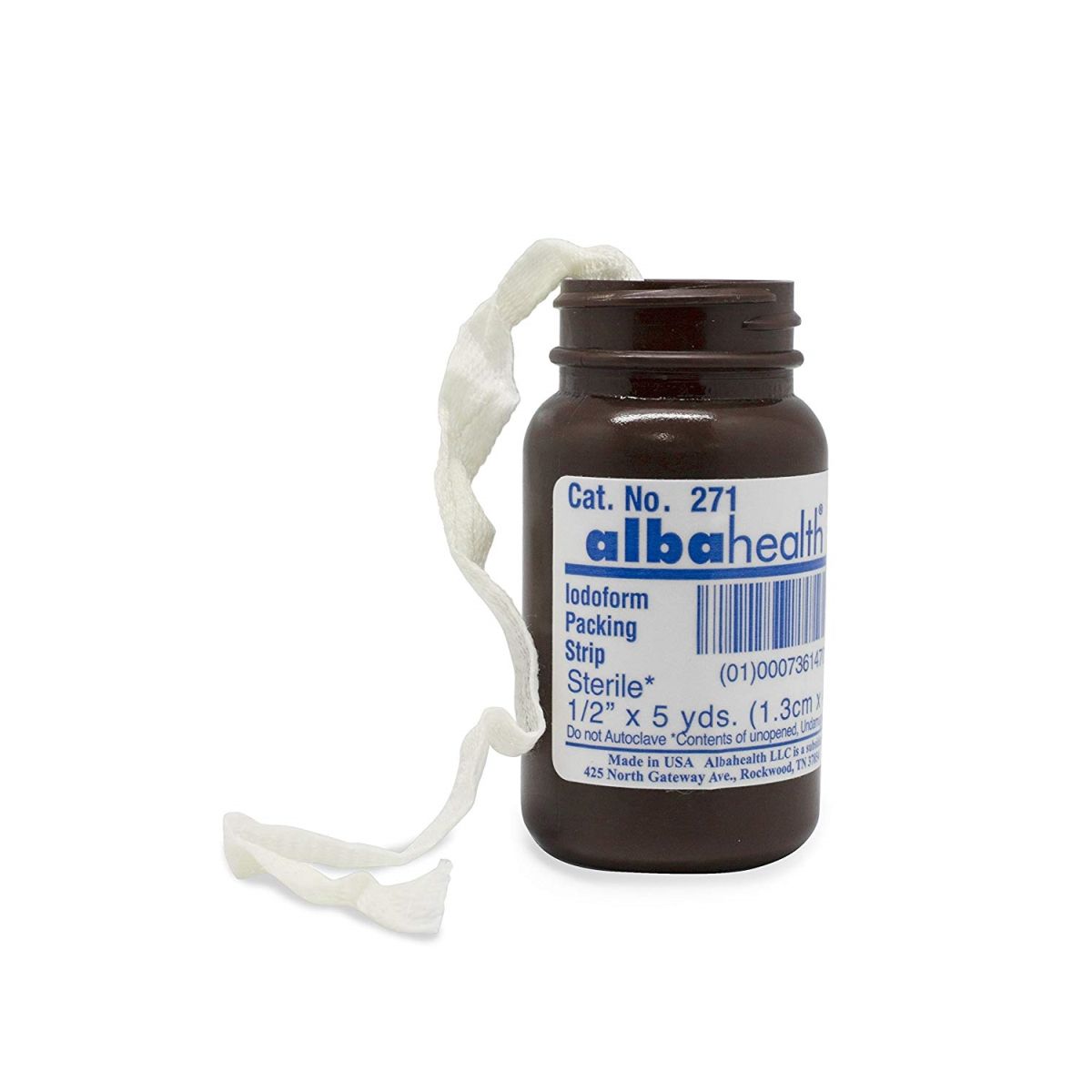 Sterile Dukal wound packing strip with antiseptic iodoform, small 1/4 inch x 5 yards, in a box of 12 for first aid use.