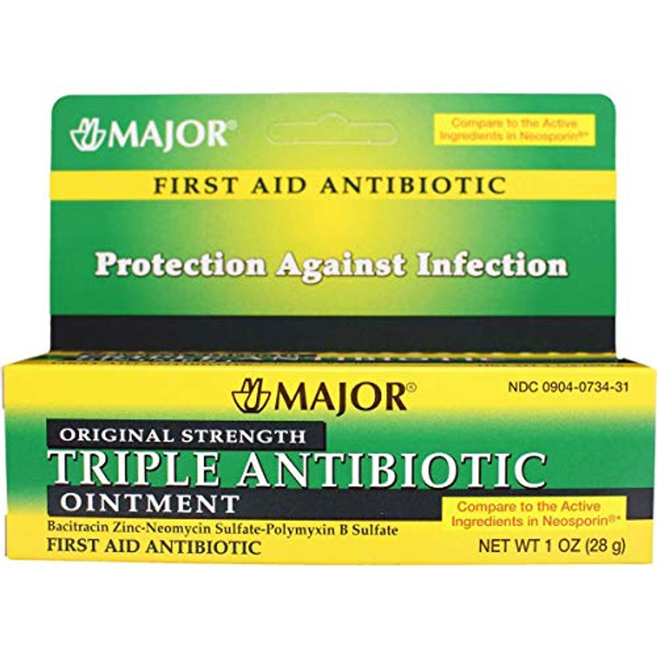 Pasteur Pharmacy Major Triple Antibiotic Ointment in 1oz tube, used for minor cuts and skin infections, part of first aid supplies.