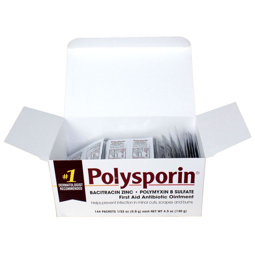 Tube of Polysporin First Aid Antibiotic Ointment by Pasteur Pharmacy for minor cuts and skin infections.