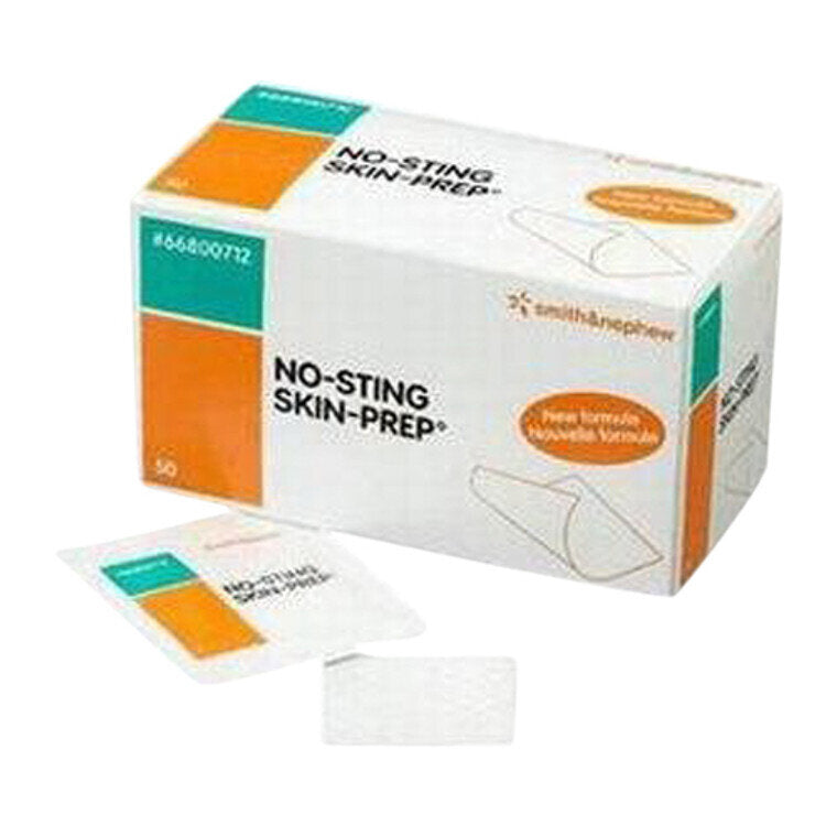 Smith & Nephew No-Sting Skin-Prep Protective Wipes for first aid, shown in a resealable package with wipes ready for use