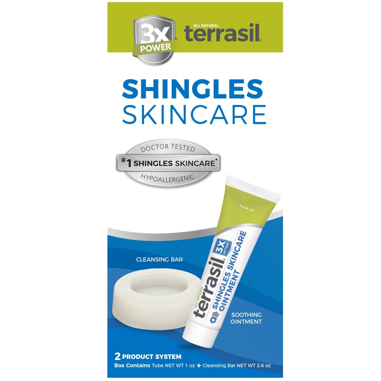 Terrasil Shingles Skin Cream from Pasteur Pharmacy, first aid ointment for shingles relief in a tube.