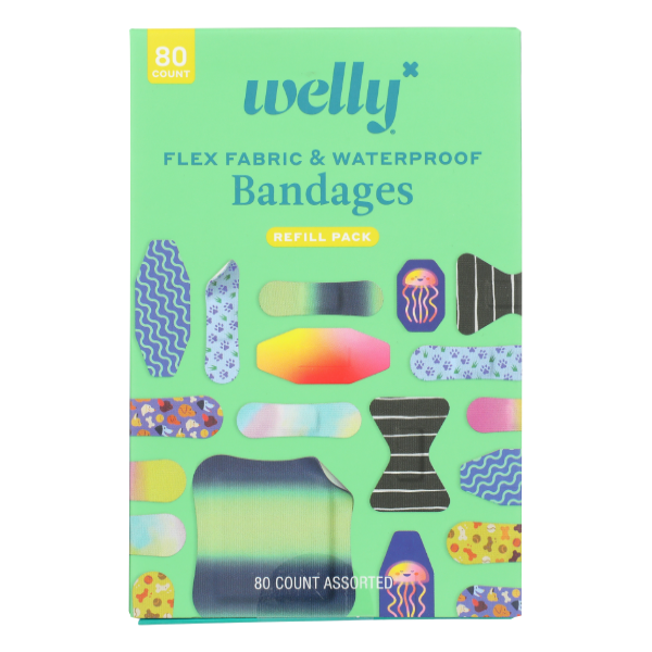Welly Flex fabric bandages by Pasteur Pharmacy, first aid adhesive strips for minor cuts and injuries.