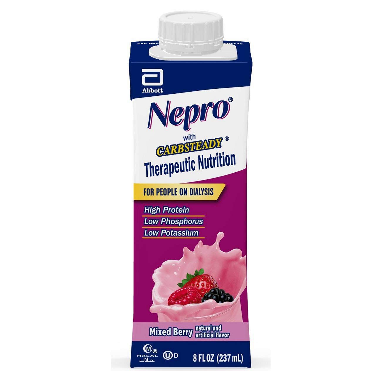 Nepro HP nutritional shake in mixed berry flavor, 8 oz bottle, for fitness and nutrition, by Pasteur Pharmacy
