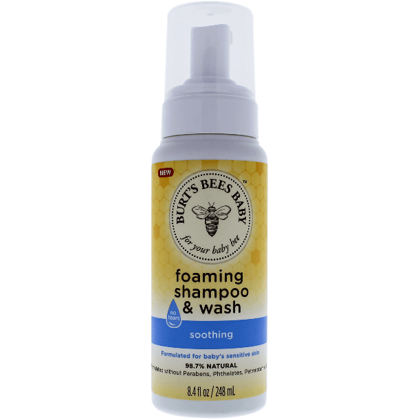 Burt's Bees Foaming Shampoo & Body Wash in an 8.4oz bottle, natural ingredients, gentle for hair and skin, by Pasteur Pharmacy