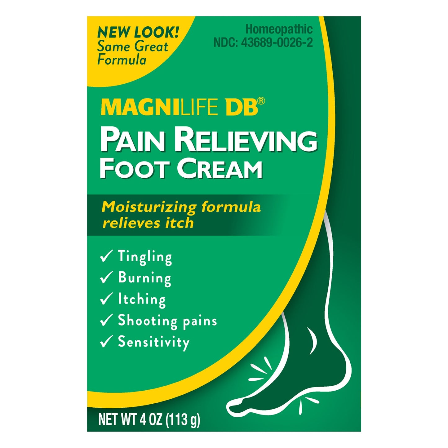 MagniLife DB Diabetes Pain Relieving Foot Cream in 4 oz jar, soothing foot care product for diabetic foot pain relief.