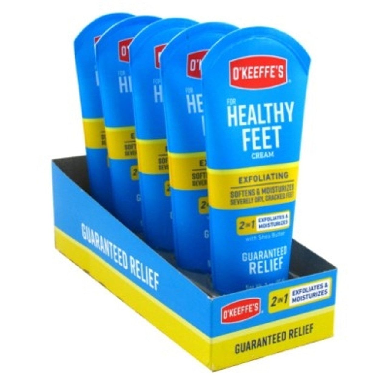 O'Keeffe's Healthy Feet Exfoliating Foot Cream in 3 oz. tube, a foot care product with moisturizing and exfoliating properties.