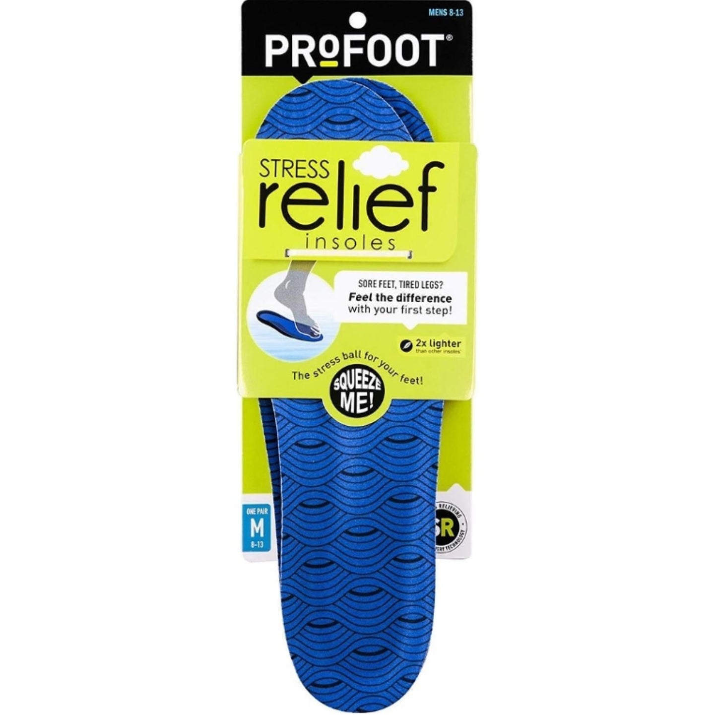 Profoot Stress Relief Insole for men, size 8-13, providing foot comfort and support, shown in a pair for foot care.