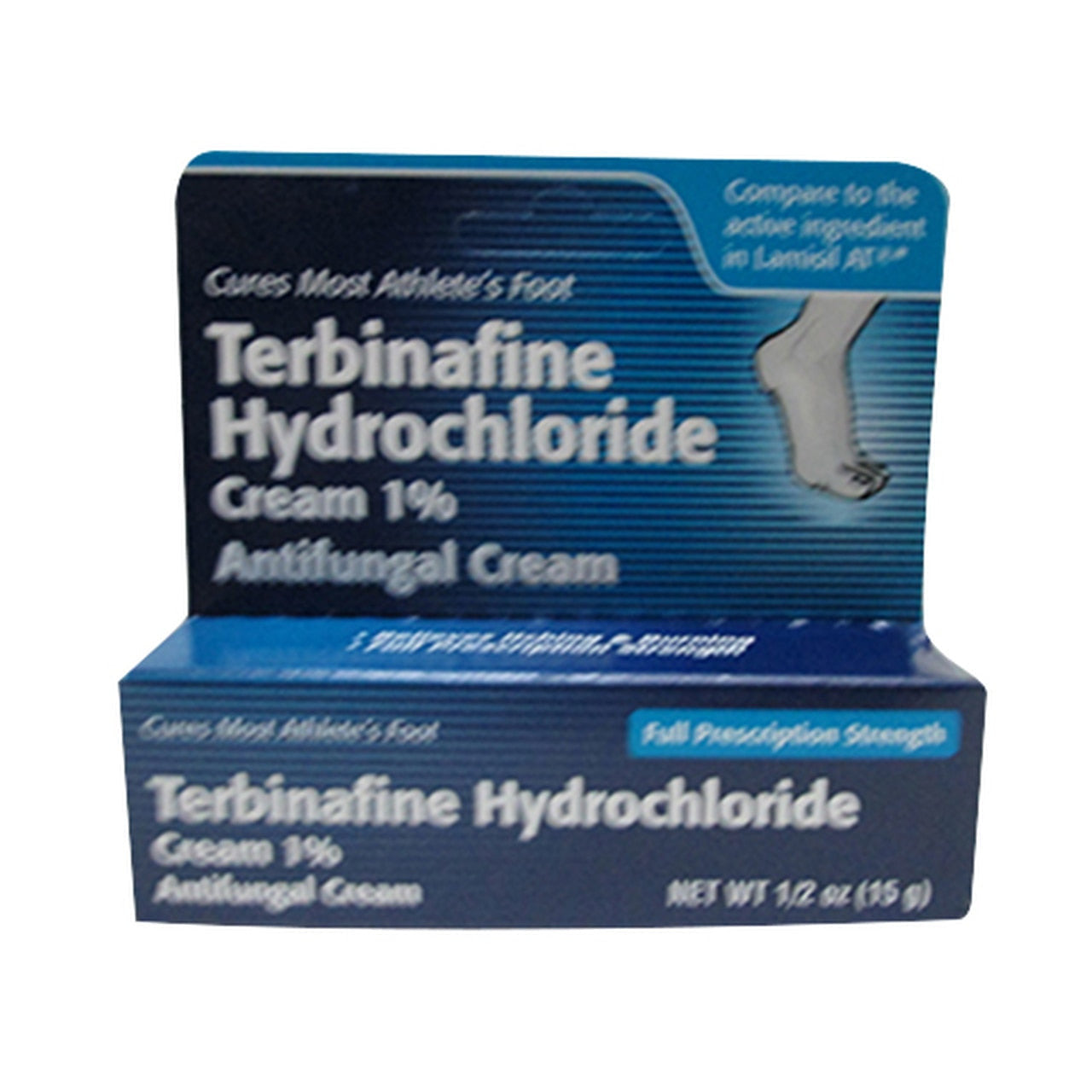 Tube of Pasteur Pharmacy Terbinafine Hcl Cream for foot care, 15g, used to treat fungal infections on the skin.