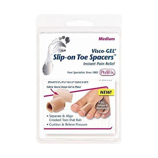 Large PediFix Visco-Gel Slip-On Toe Spacer pack, soft gel foot care product for toe alignment and comfort.