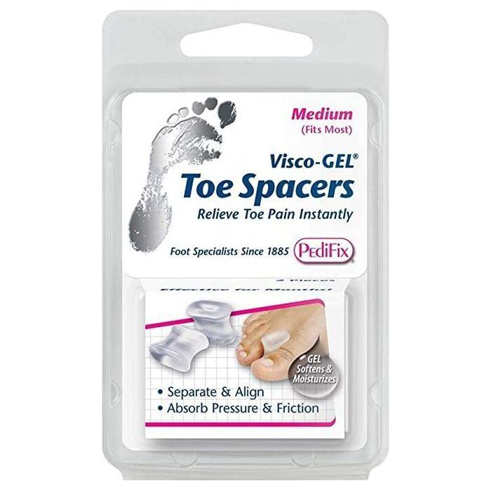 PediFix Visco-Gel Slip-On Toe Spacer in medium size, two-pack, for foot care and toe alignment, by Pasteur Pharmacy.